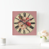Cottage Chic Bloemen Wandklok Vierkante Klok (Huis)