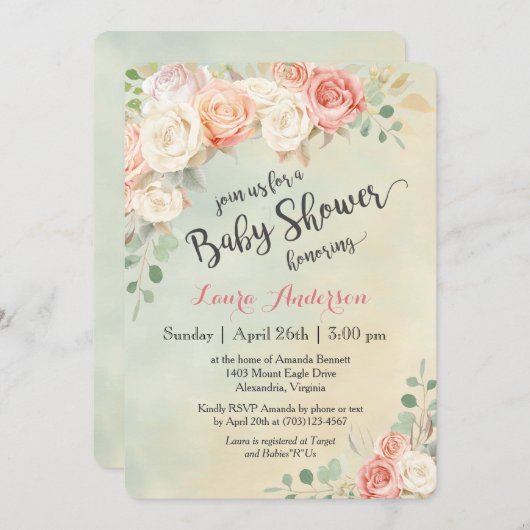 Cottage Chic  Rozen Baby shower Kaart (Voorkant / Achterkant)