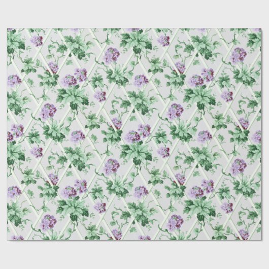 Cottage Chique Paarse Hydrangeas op Trellis Cadeaupapier (Vlak)