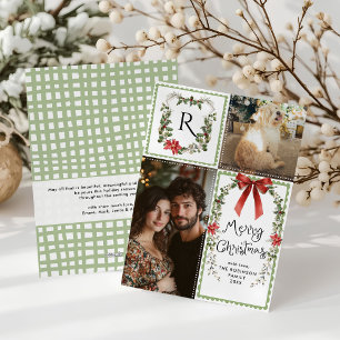 Cottage Core Bow Monogram Vrolijk Kerstfeest 2 Fot Feestdagenkaart