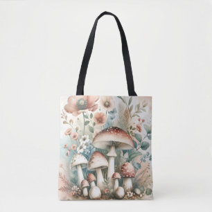 Cottage Core    champignons en bloemen Draagtas