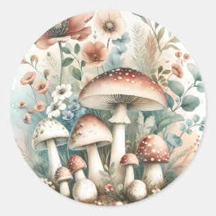 Cottage Core    champignons en bloemen Ronde Sticker