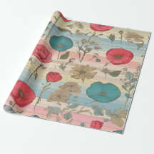 Cottage Core, Roze & Blauw Bloemen Wrapping Papier