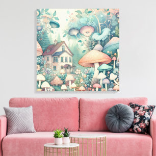 Cottage Core Whimsical Village Canvas Afdruk