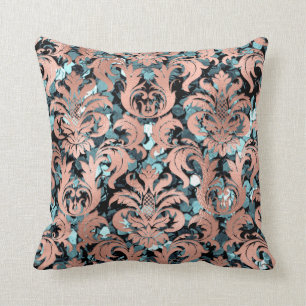 Cottage Damask Blauwgroen Blush Copper Sequin Roya Kussen