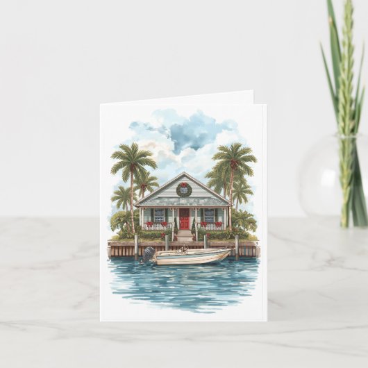 Cottage de Noël côtier - Carte de voeux tropicale (Devant)