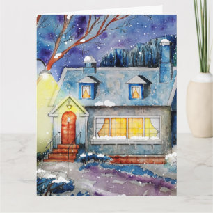 COTTAGE D'HIVER SNOW BLANK GREETING CARTE