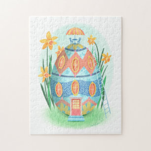 Cottage d'oeufs de Pâques et jonquilles Puzzle