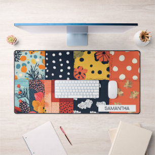 Cottage Floral Patchwork Bleu Corail Éclectique