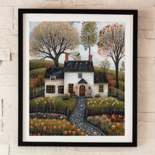 Cottage Folk Art Huile Peinture Poster