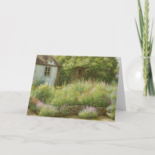 Cottage Garden Flower Scene Art Note Kaart (Voorkant)