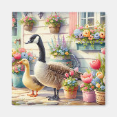 Cottage Garden Geese Spring Illustration Magneet (Voorkant)