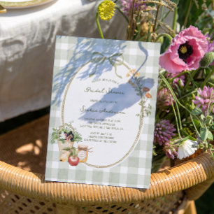 Cottage Green Gingham Vrijgezellenfeest Kaart