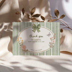 Cottage Groen Lint Kader Baby Shower Bedankkaart