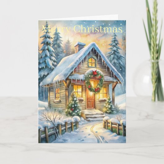 Cottage in woods feestdagen kaart (Voorkant)