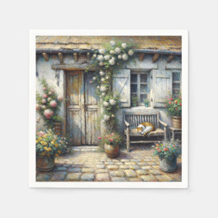 Cottage kat op houten bank servet