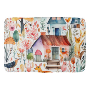 Cottage kern bloemenlandschap dieren huizen badmat