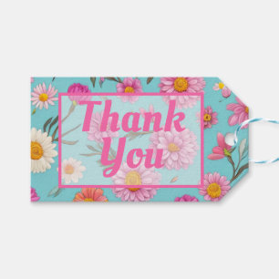 Cottage kern bloemenwitte madeliefjes roze bloemen cadeaulabel
