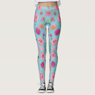 Cottage kern bloemenwitte madeliefjes roze bloemen leggings