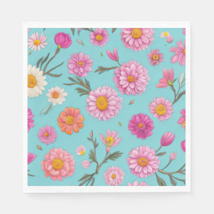 Cottage kern bloemenwitte madeliefjes roze bloemen servet