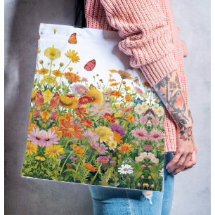 Cottage kern wilde bloemen en vlinders handel draagtas