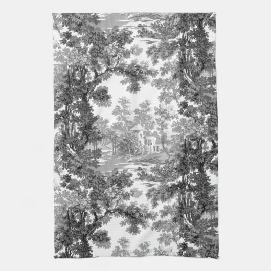 Cottage-landschap toile-Black & White Theedoek (Verticaal)
