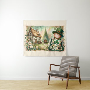 Cottage Leprechaun Patchwork Quilt Scène Wandkleed