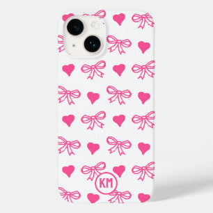 Cottage Lint Monogram Patroon Hart Bow Stropdas Case-Mate iPhone 14 Hoesje
