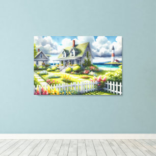 Cottage Met Uitzicht Op De Vuurtoren Canvas Afdruk
