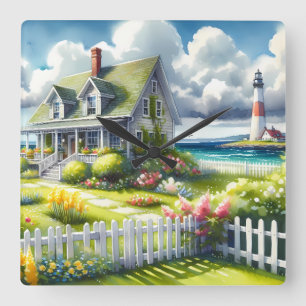 Cottage Met Uitzicht Op De Vuurtoren Vierkante Klok