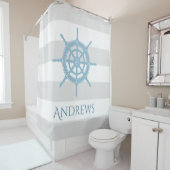 Cottage nautique Plage Nom bleu Douche rideau (En situation)