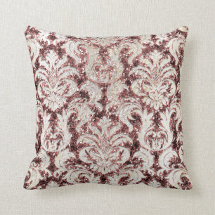 Cottage Pink Rose Maroon Damask Gray Pearl Glitter Kussen
