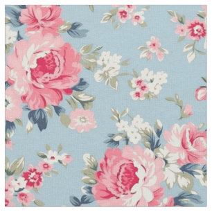 Cottage roze rozen op blauwe achtergrond stof