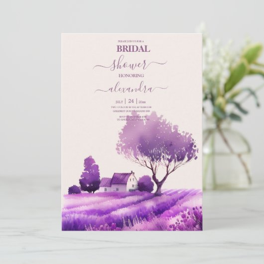 Cottage rustique Lavande violette Invitation nupti (Debout devant)