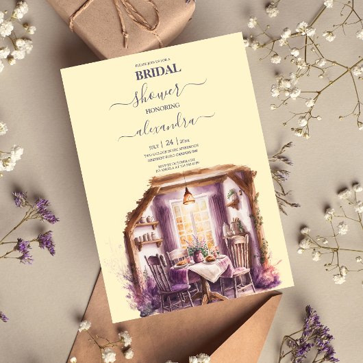 Cottage rustique Lavande violette Invitation nupti