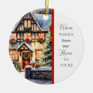 Cottage Snowy Kerstversiering Keramisch Ornament