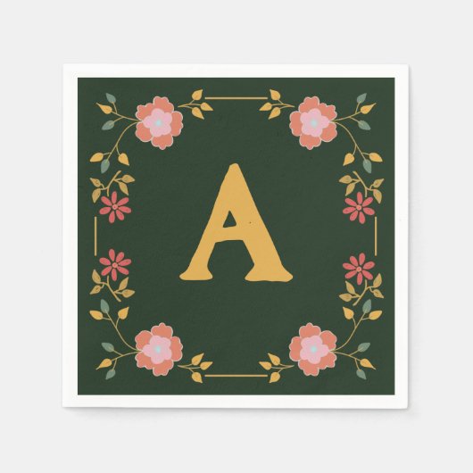  Cottage Tea Green Monogram Servet (Voorkant)