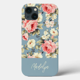 Cottage tuin bloemen patroon gepersonaliseerd iPhone 13 hoesje