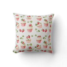 Cottagecore Aardbeien Cupcake Worp Kussen