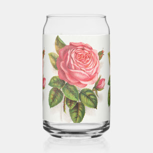 Cottagecore Antieke Roze Roos Bloem Illustratie Blikvorm Glas