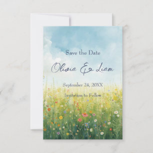 Cottagecore Aquarel Weide Bloemen Bewaar de Datum Save The Date
