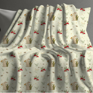 Cottagecore Beige Botanisch Rood Paddenstoelen Bos Fleece Deken