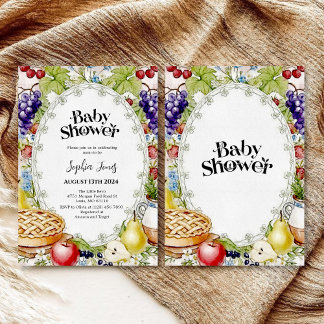 Cottagecore Berry & Pie Baby shower Invitation Kaart