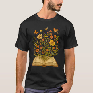 Cottagecore Betoverende Open Oude Boek Wilde Bloem T-shirt