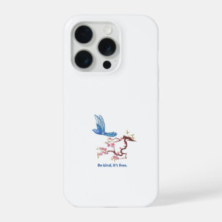 Cottagecore Blauw Vogeltje Kersenbloesem Wees Aard iPhone 15 Pro Hoesje