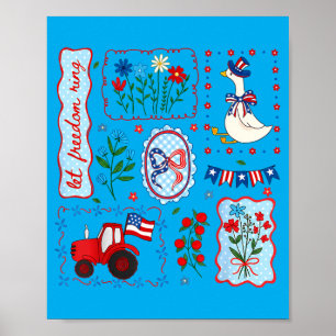 Cottagecore Bloem Amerika Gans 4 Juli Patriottisch Poster