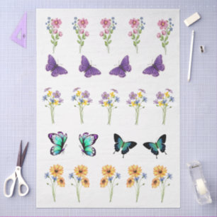 Cottagecore Bloem- en Vlinderelementen Decoupage Tissuepapier