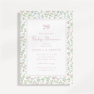 Cottagecore bloemboog babyshower uitnodiging