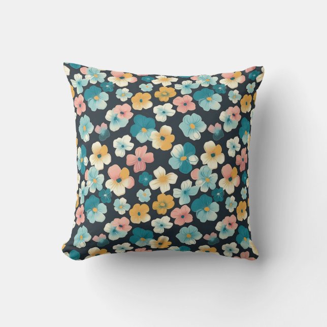  Cottagecore Bloemen in Blauw & Geel Kussen (Voorkant)