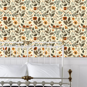 Cottagecore Bloemen in Earth Tones Behang